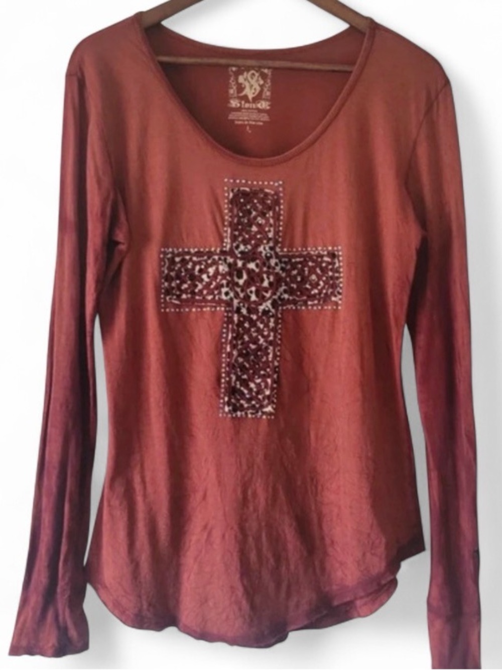 Velvet Stone Women's L Long Sleeve Rhinestone
Cross Shirt
Top, Country Western